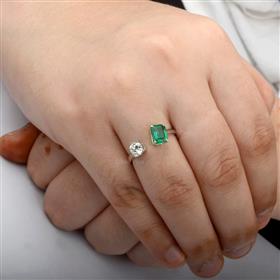 18K Emerald Diamond Cuff Ring